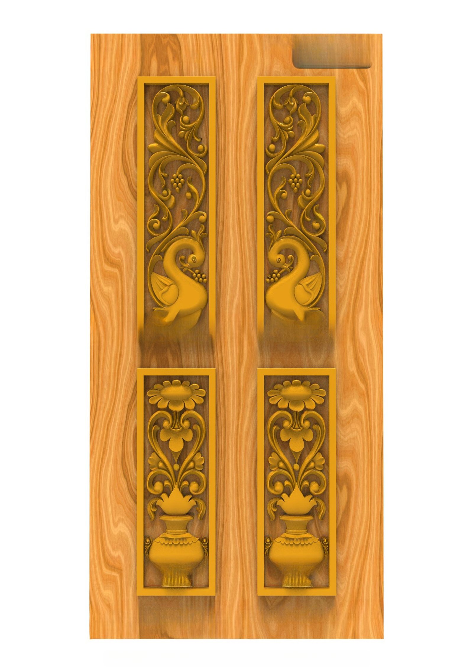 GSK DELITE DOORS - DL-02 Decorative Peacock and Floral Vase Carved Door Panel